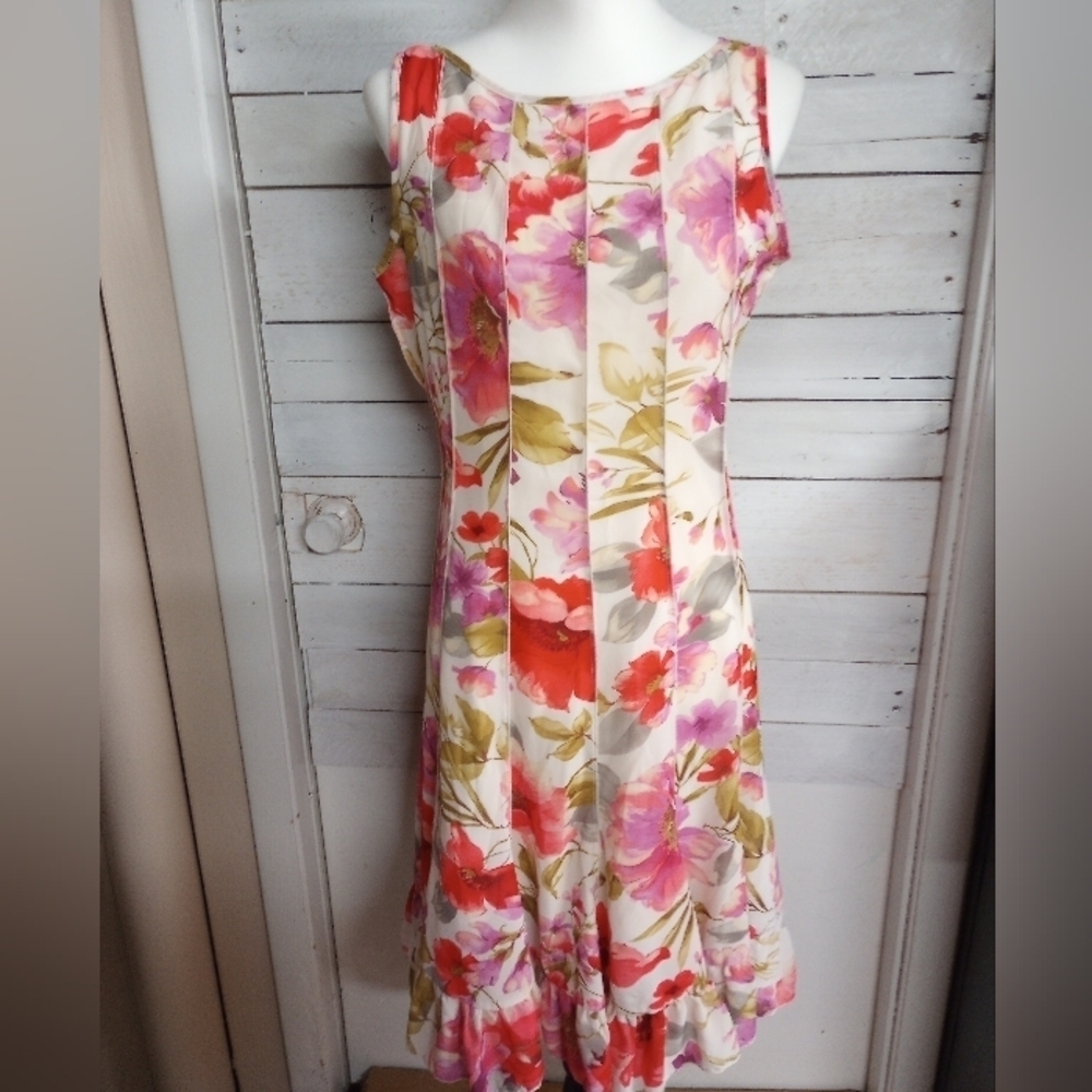Z Studio Sleeveless, Women's 8P Sheer Slip Lined Floral A Line Dress *
